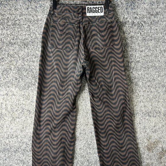 Ragged Jeans Denim Pants Womens 26 Brown Black Wavy Stripe Print Straight Leg - Picture 5 of 9